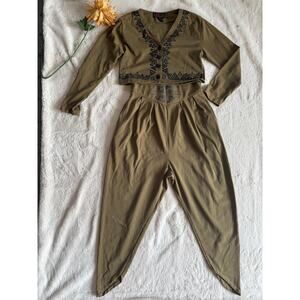 Vintage Code Nouveau 2 Pc Green Outfit Size Small 80s